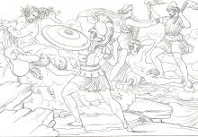 Bild från Iliaden med romerska krigare